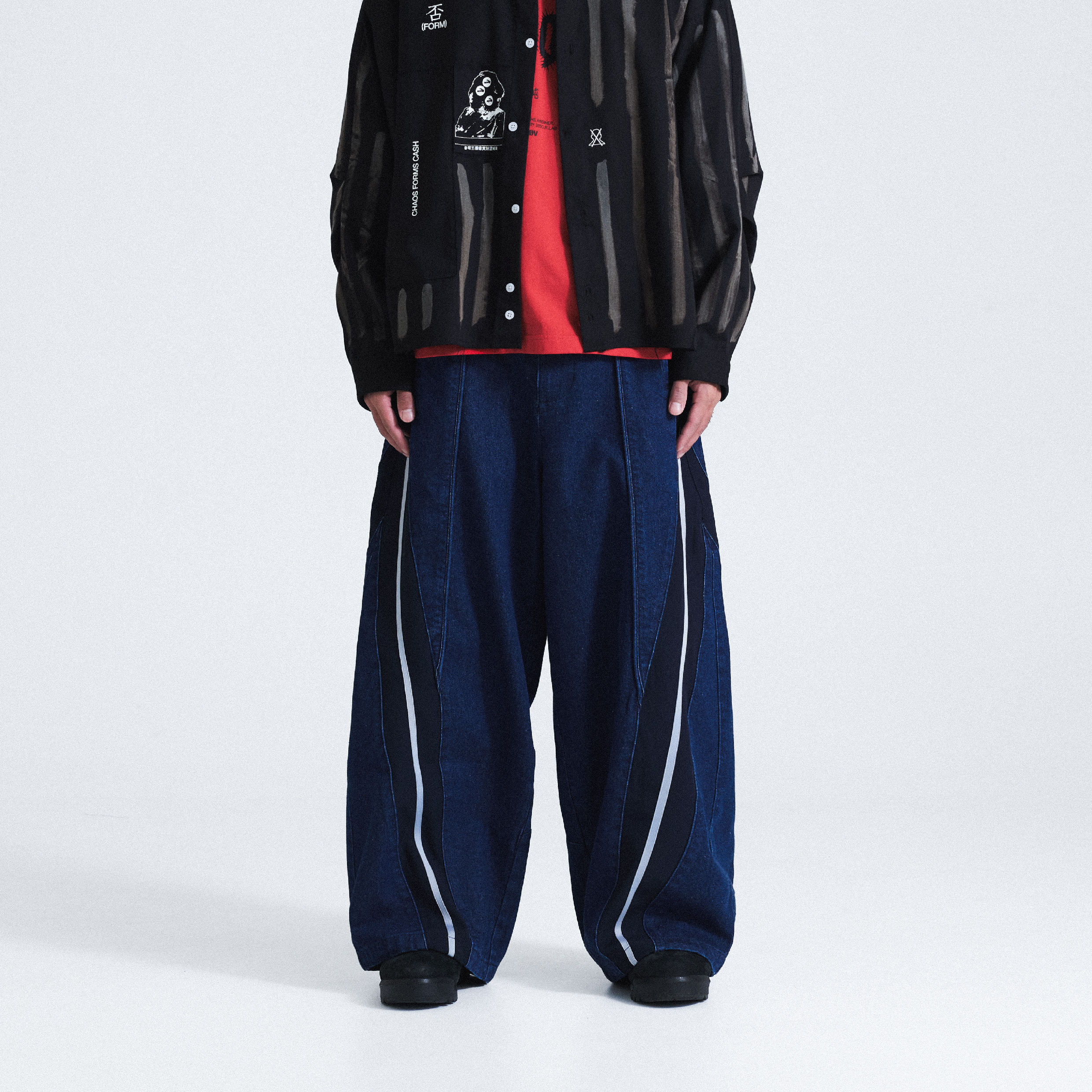 Wall Of Sound "TWIST" Wide Leg Track Pants - Denim