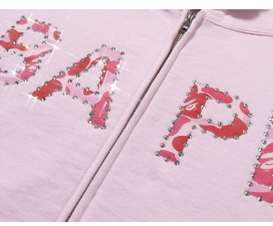 【BAPE女生】0606發售  水鑽 ABC CAMO CRYSTAL LOGO WIDE ZIP HOODIE