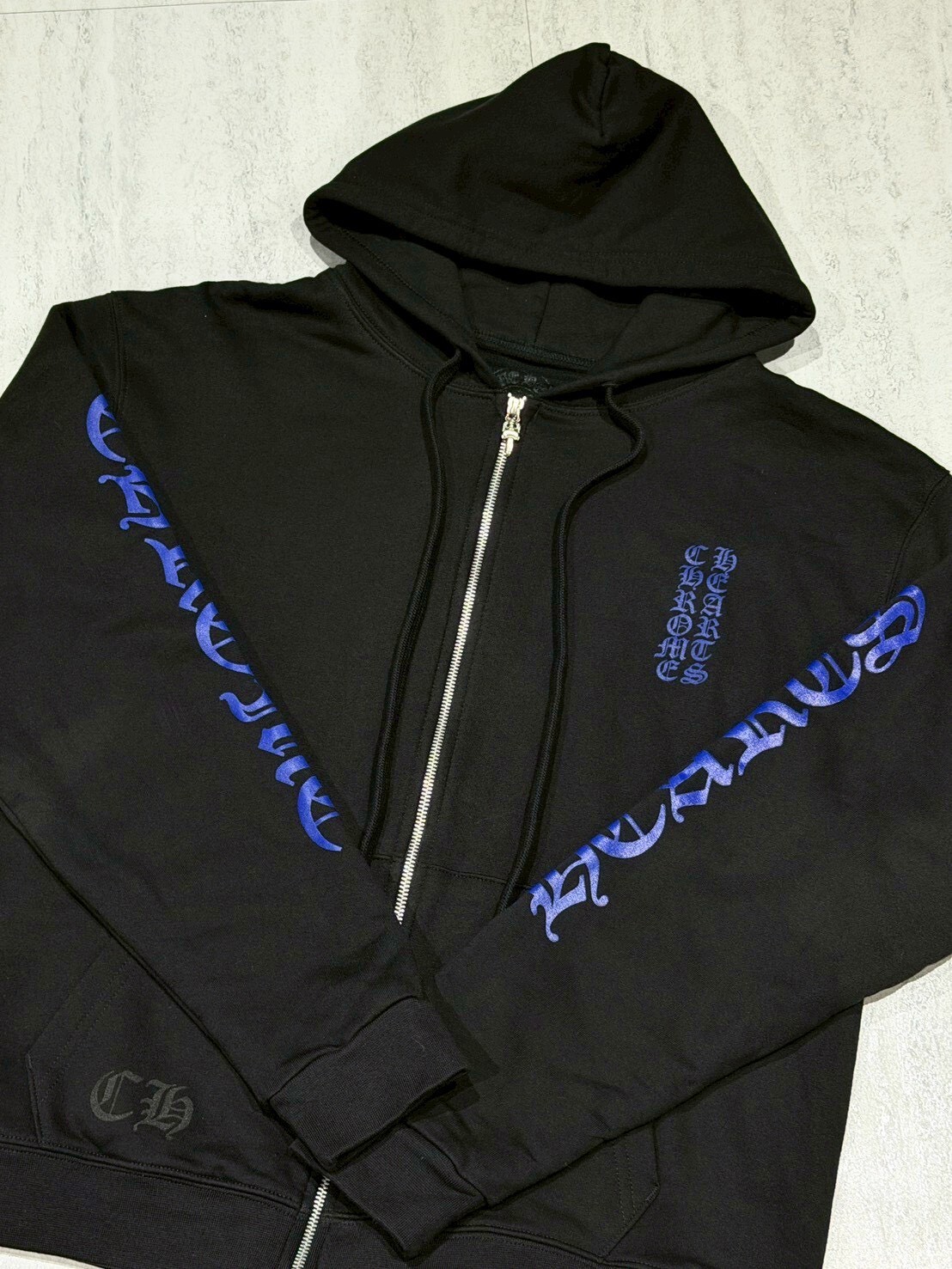 現貨 CHROME HEARTS 克羅心 稀少款 黑藍歌德Logo雙臂連帽外套