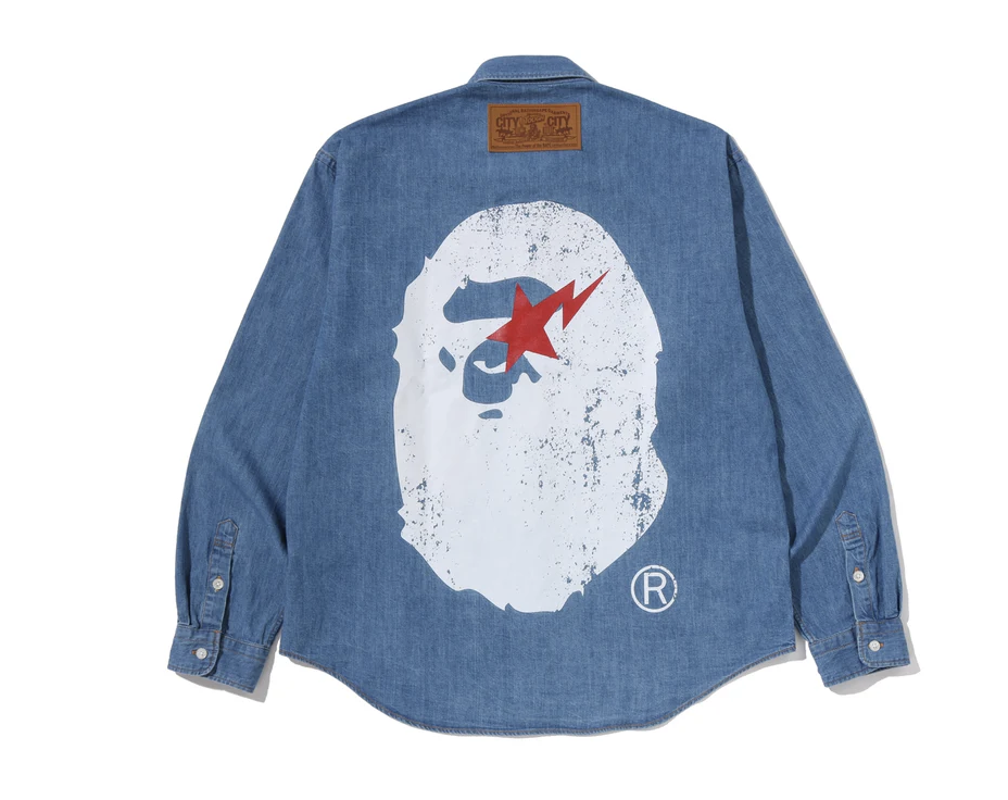 【BAPE男生】0606發售 寬版 APE HEAD RELAXED FIT DENIM SHIRTS