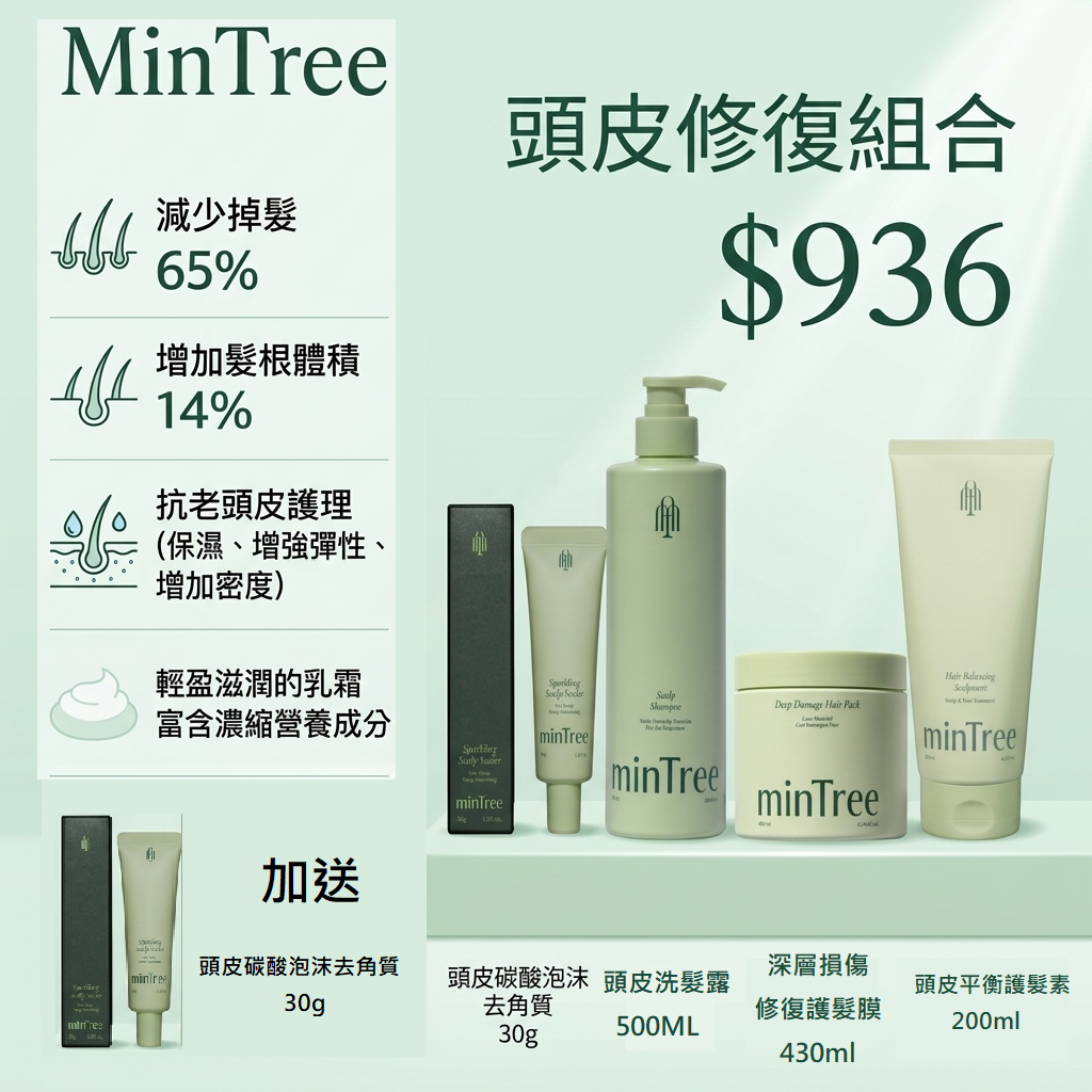 預訂6月下旬到【MinTree 頭皮修復組合】
