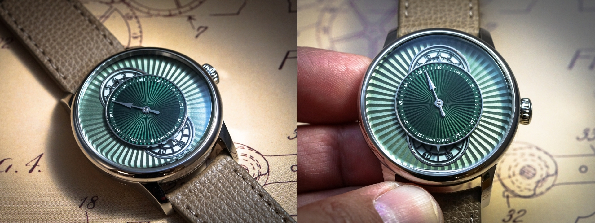 Louis Erard,藝術大師系列,Métiers d‘Art,Le Régulateur Esprit Flinqué Green, fluted sunray,調節器,規範式指針,三針一線腕錶,綠色