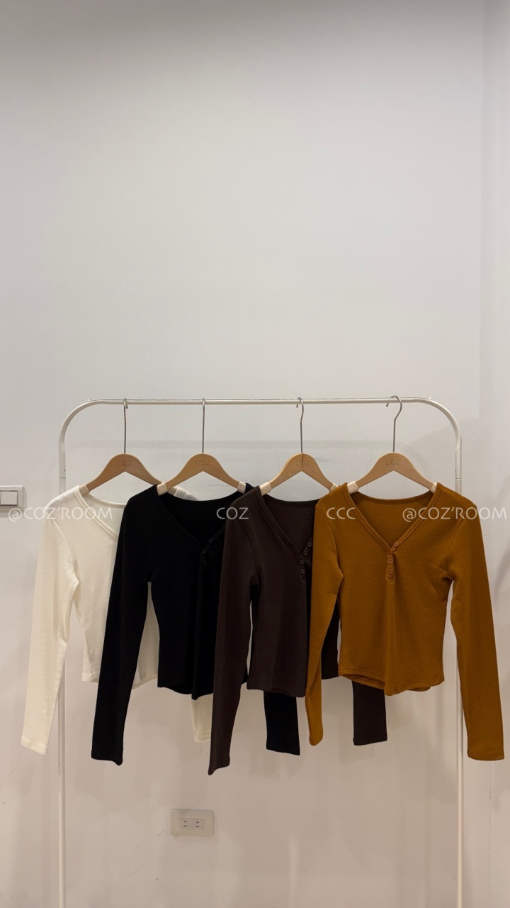 (現貨) (版娘推薦) 單穿也很時髦的V領半扣內磨毛打底上衣 (3色)  _7100