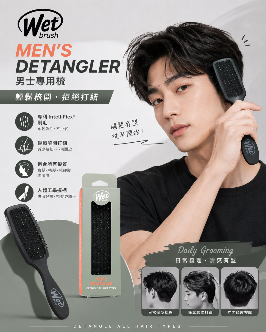 【預購】WET BRUSH H060518 男士專用柔順魔髮梳