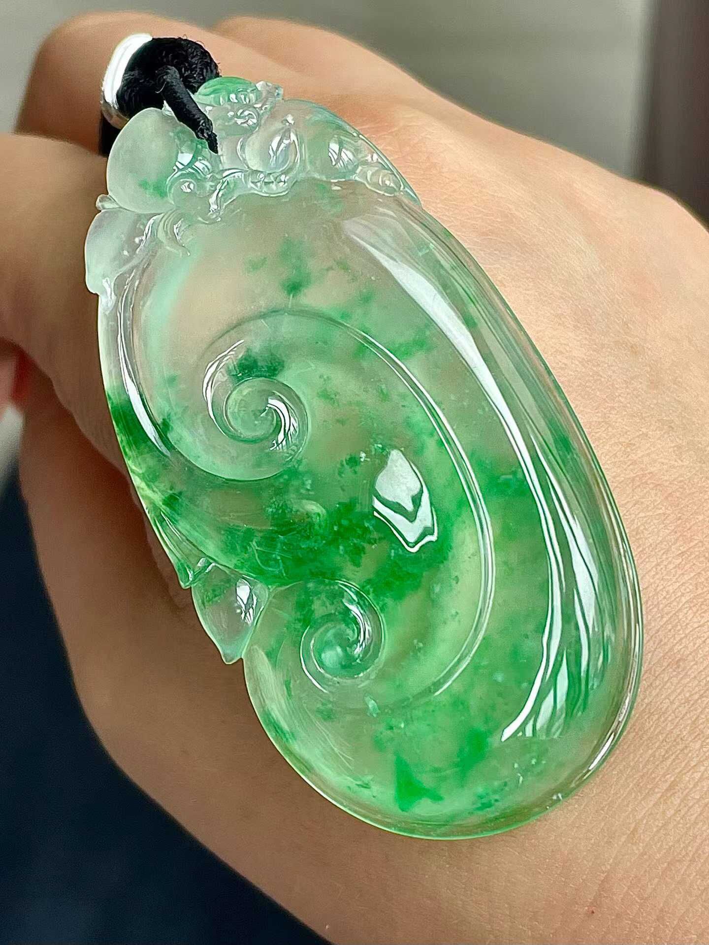 翡翠高冰陽綠如意吊墜,天然翡翠A玉, 緬甸玉, Jade, Jadeite