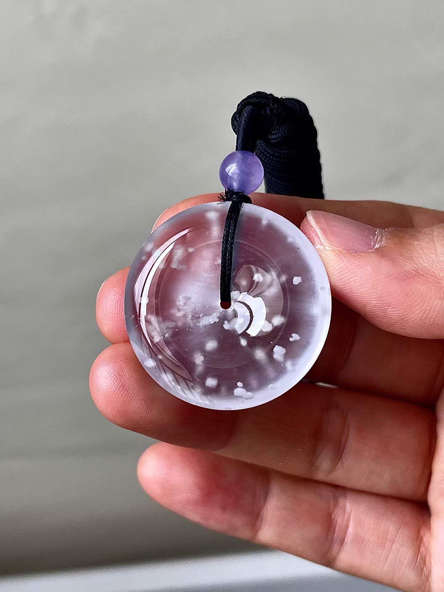 翡翠玻璃種雪花棉平安扣吊墜 (29mm直徑),天然翡翠A玉, 緬甸玉, Jade, Jadeite