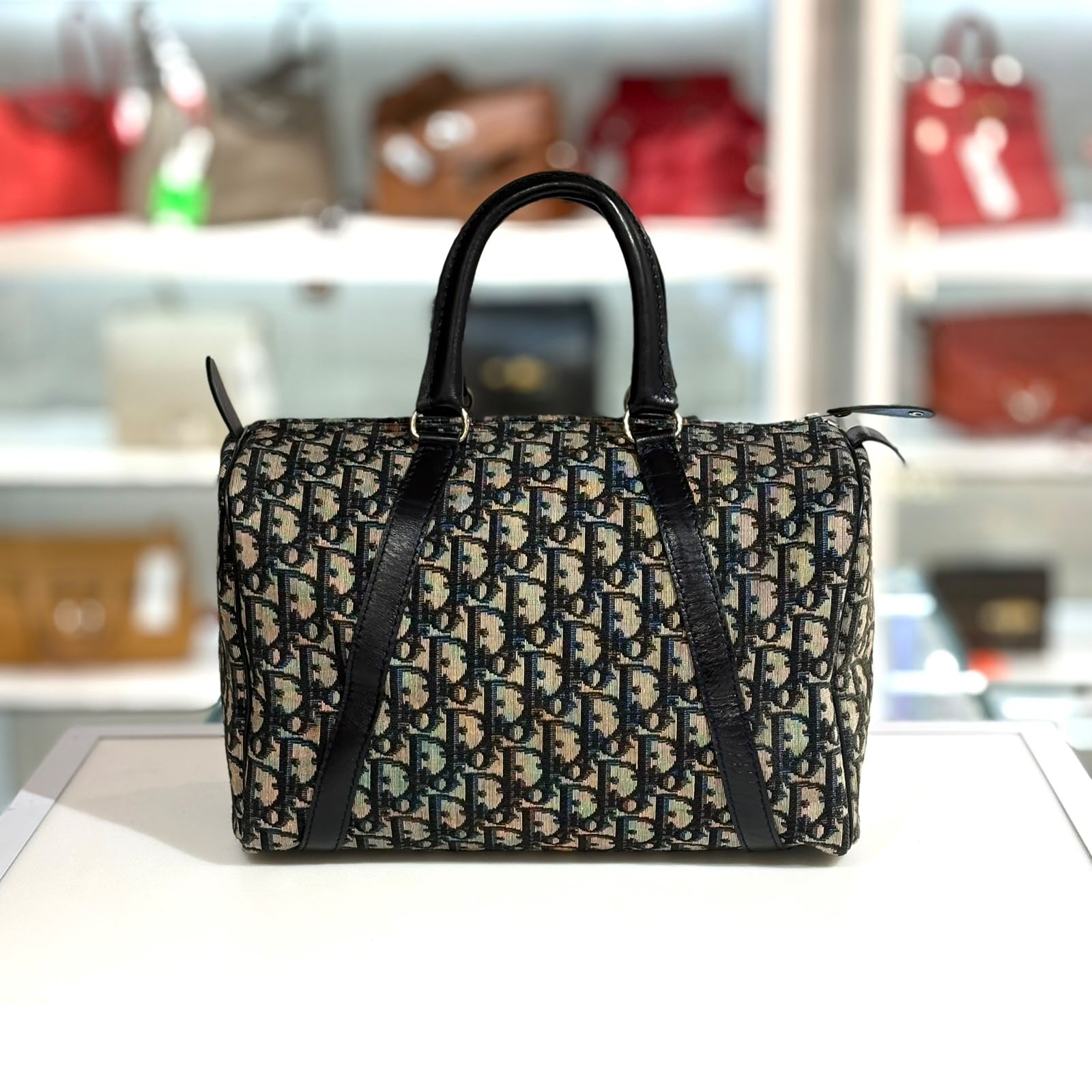 90%NEW二手中古包,Dior VINTAGE Monogram Bowling 30, 藍色緹花帆布,保齡球包,迪奧枕頭包 #香榭站正品