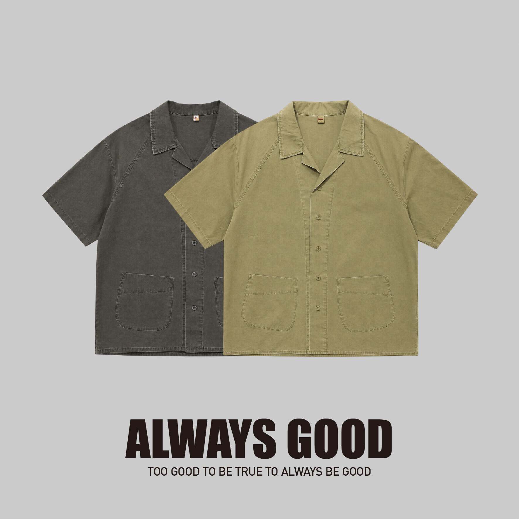 『Always_Good』砂洗 雙口袋 五分袖 工裝 短袖襯衫