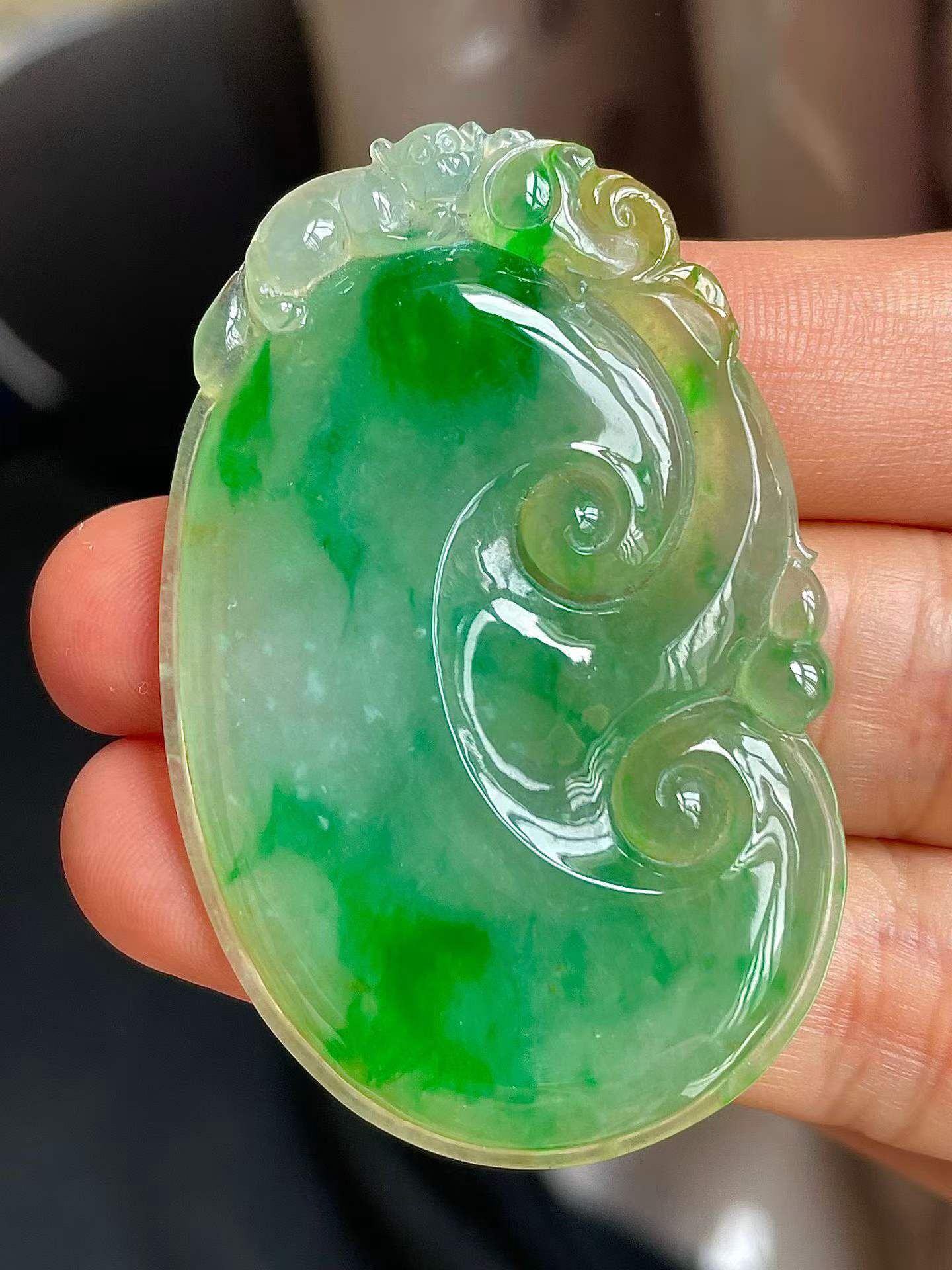 翡翠高冰黃加綠如意吊墜,天然翡翠A玉, 緬甸玉, Jade, Jadeite