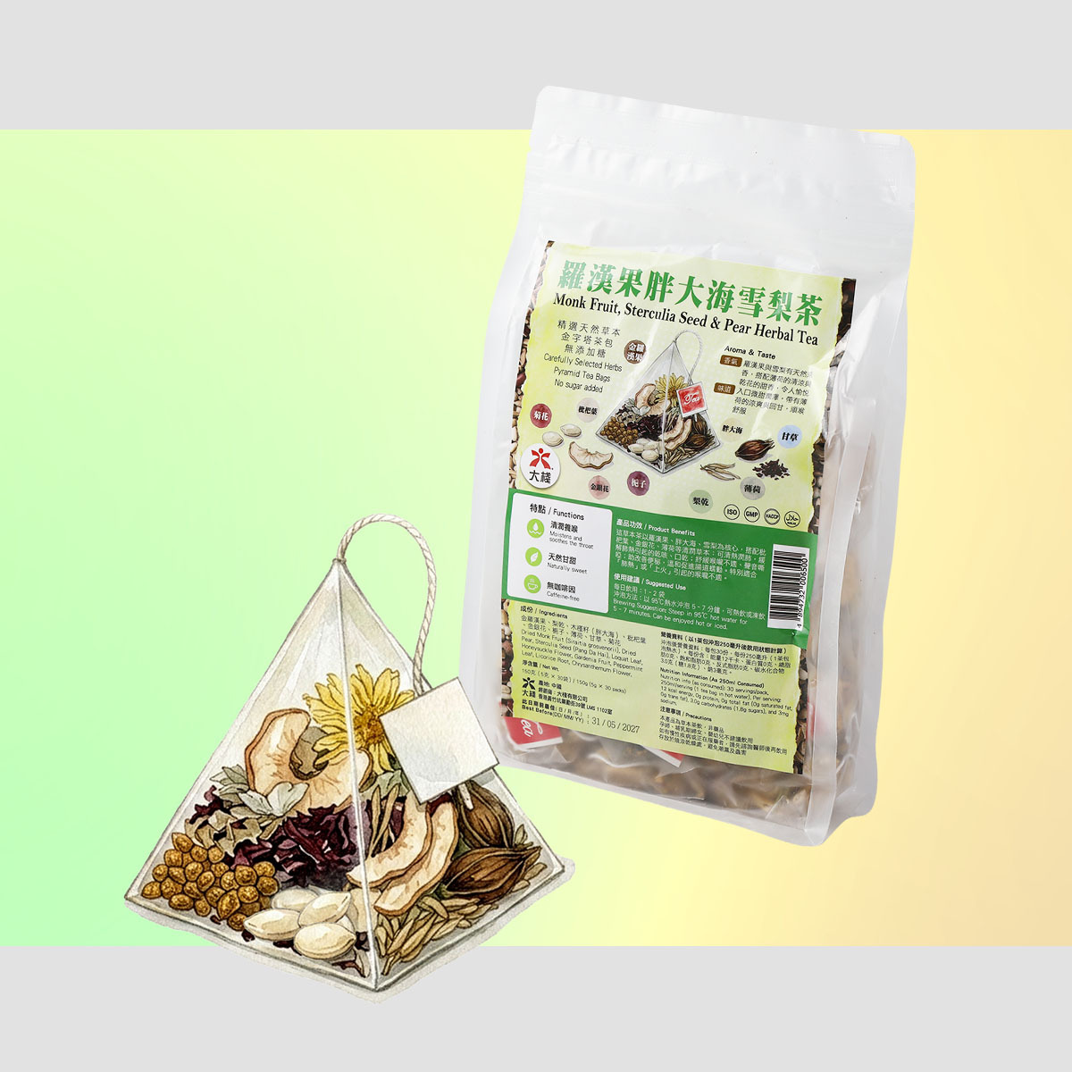 清熱潤肺 · 紓緩喉嚨不適 - 羅漢果胖大海雪梨茶 (30袋)