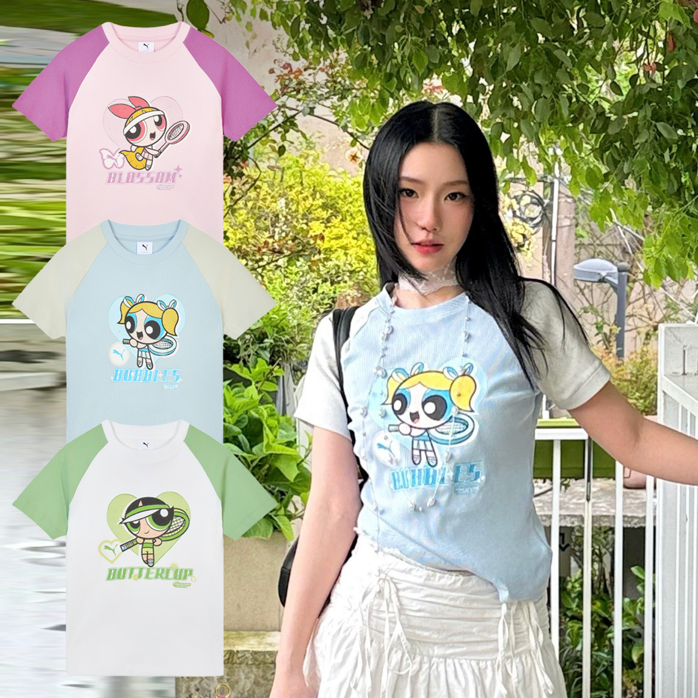 女款 PUMA X THE POWERPUFF GIRLS 飛天小女警 藍 粉 綠 泡泡 毛毛 花花 聯名 拉克蘭 短袖 短TEE【637469】