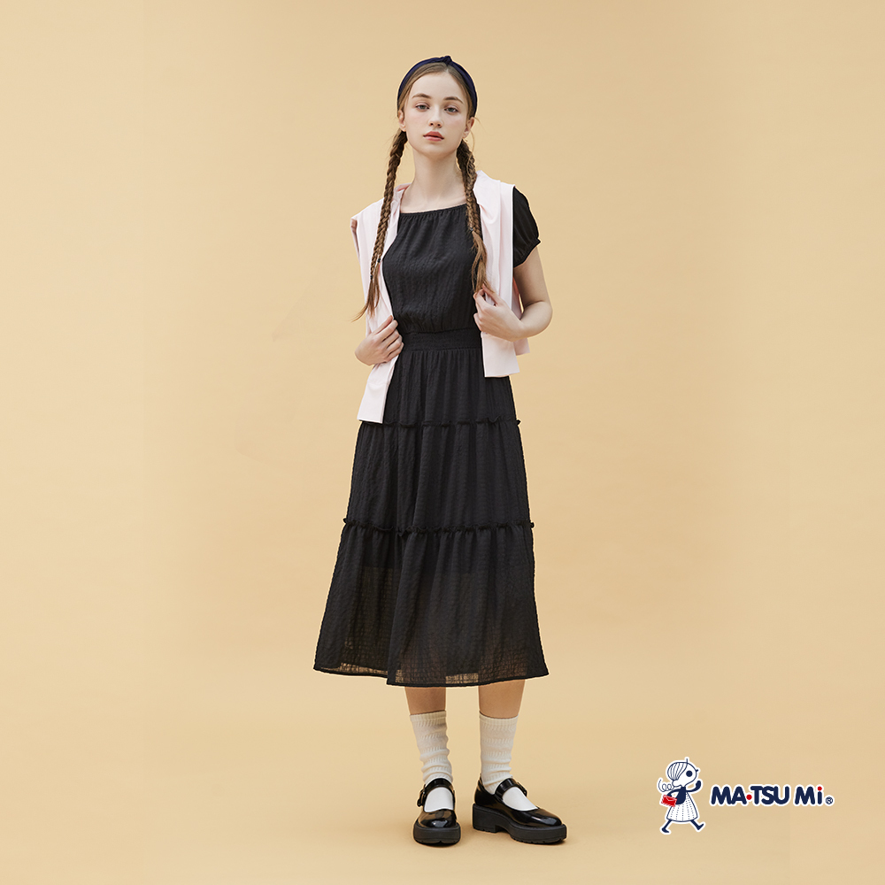 MA‧TSU Mi 浪漫優雅蛋糕裙收腰長洋裝(米白.黑)