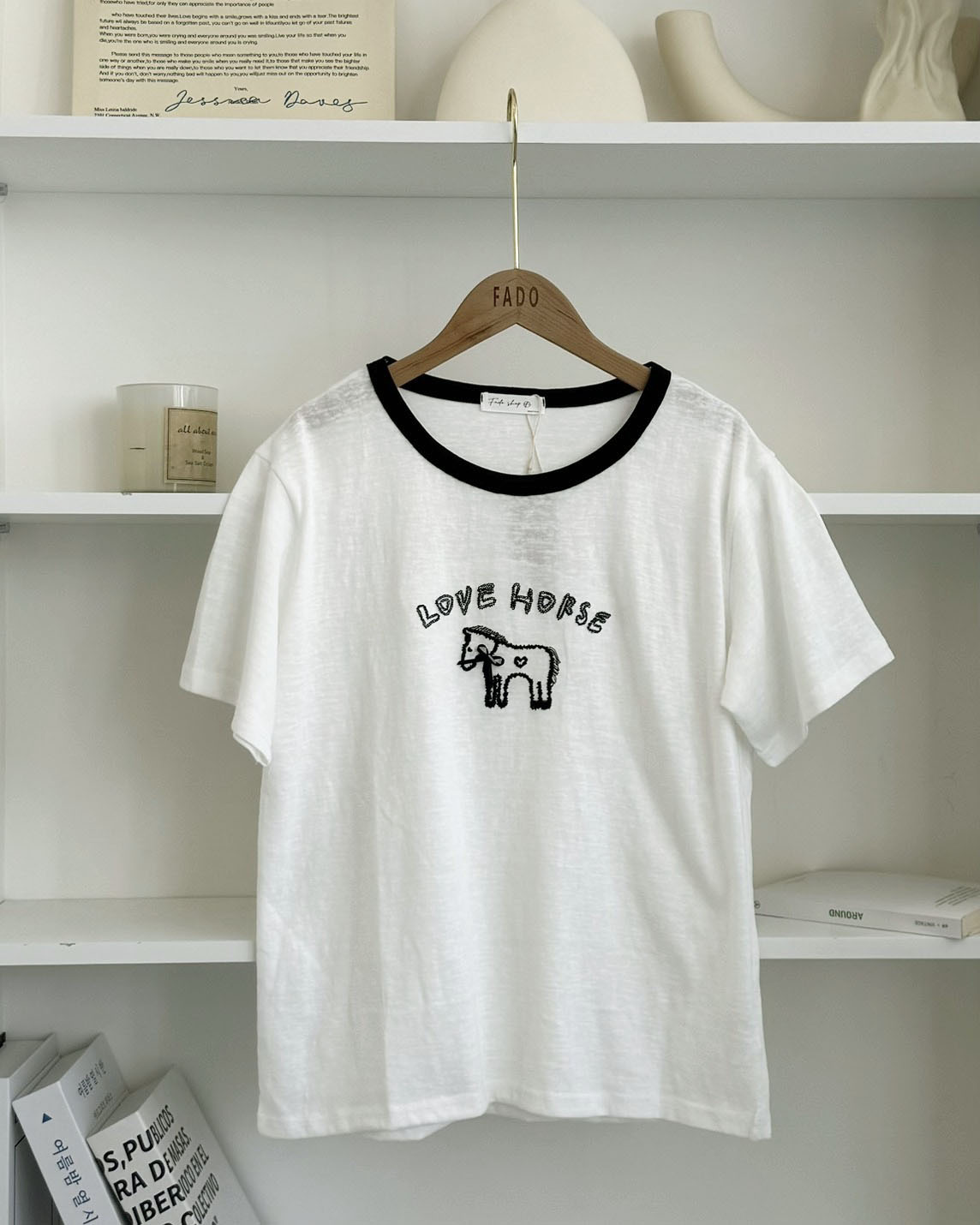 法朵Fado shop｜撞色領口立體刺繡小馬棉T 0215162 三色