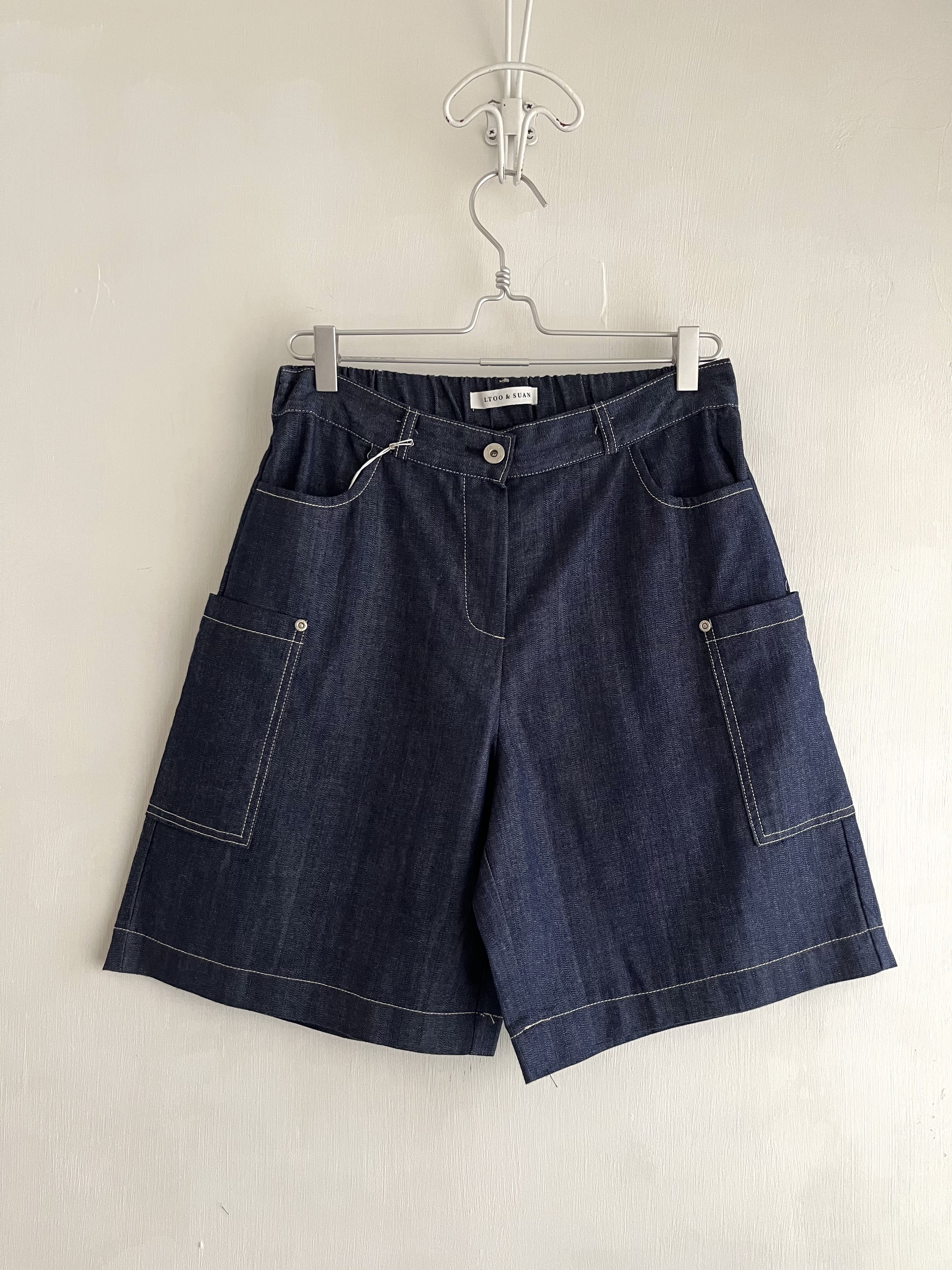 韓國製PURE DENIM藍色半橡筋牛仔短褲