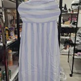 [S] DKNY BROADWAY STRIPE FROST BLUE LINEN-BLEND STRAPLESS STRIPE DRESS, DJ6D9206-F35 (SD2026)