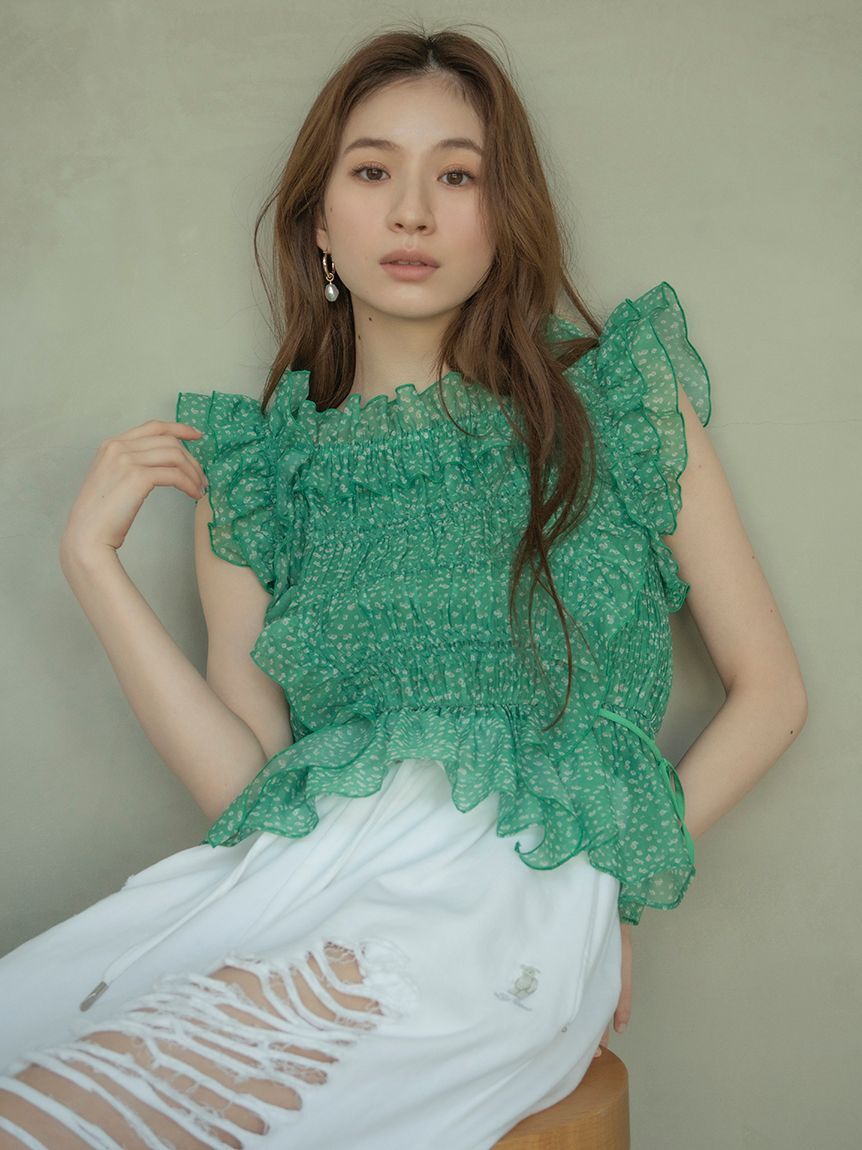 [預購]折扣 LILY BROWN 抽皺層疊荷葉上衣