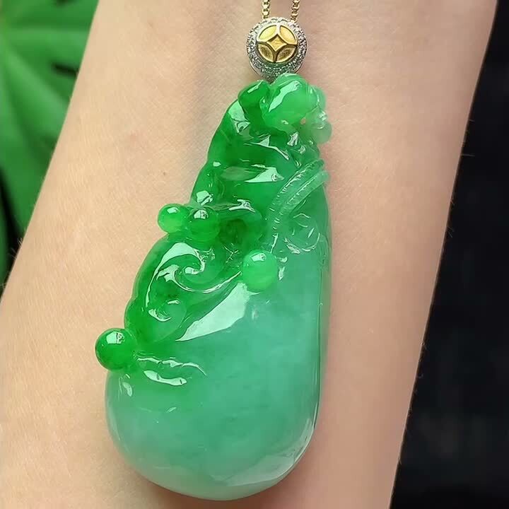 翡翠飄綠錢袋,天然翡翠A玉, 緬甸玉, Jade, Jadeite