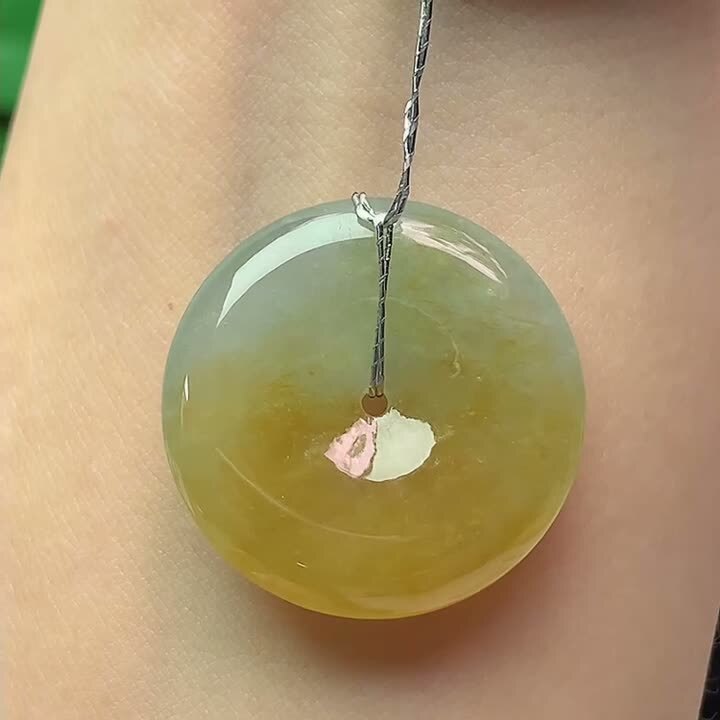 翡翠冰黃平安扣 (24.8mm直徑),天然翡翠A玉, 緬甸玉, Jade, Jadeite