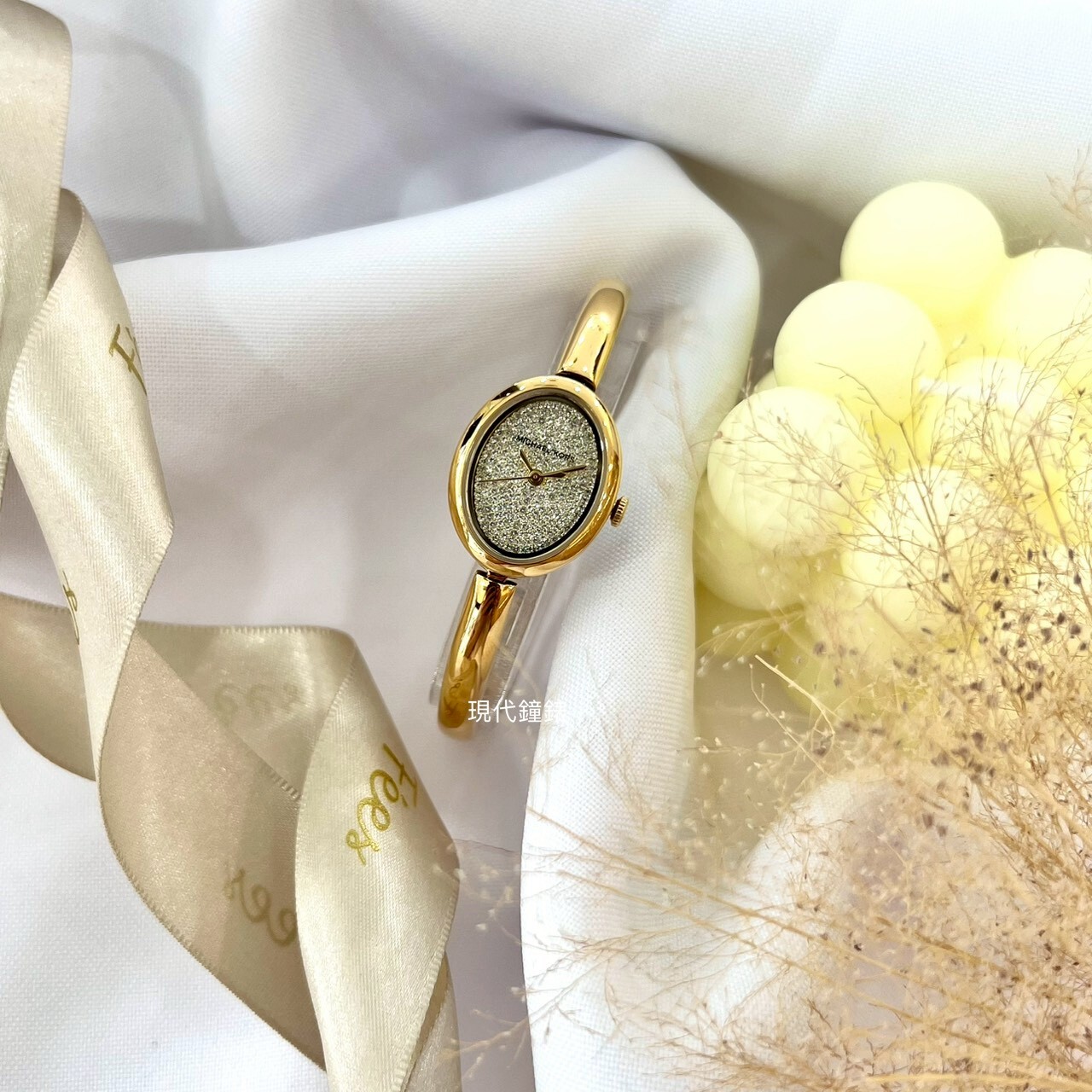 【MICHAEL KORS】流金橢圓晶鑽手鐲腕錶MK7593 21mm 現代鐘錶