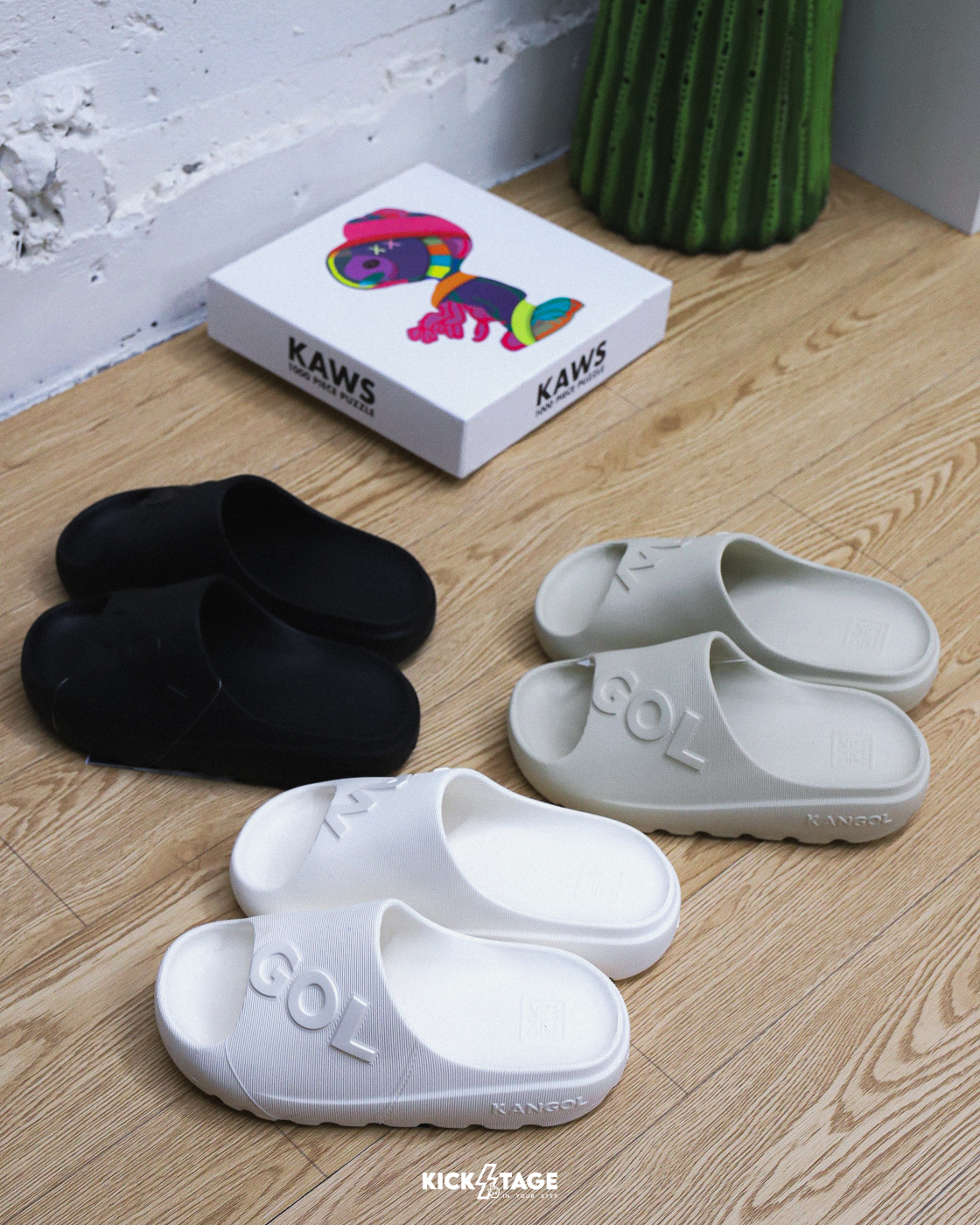 男女鞋 KANGOL SLIPPERS 白色 黑色 淺卡其 英國 袋鼠 防水 厚底 基本 運動 休閒 拖鞋【66251621】