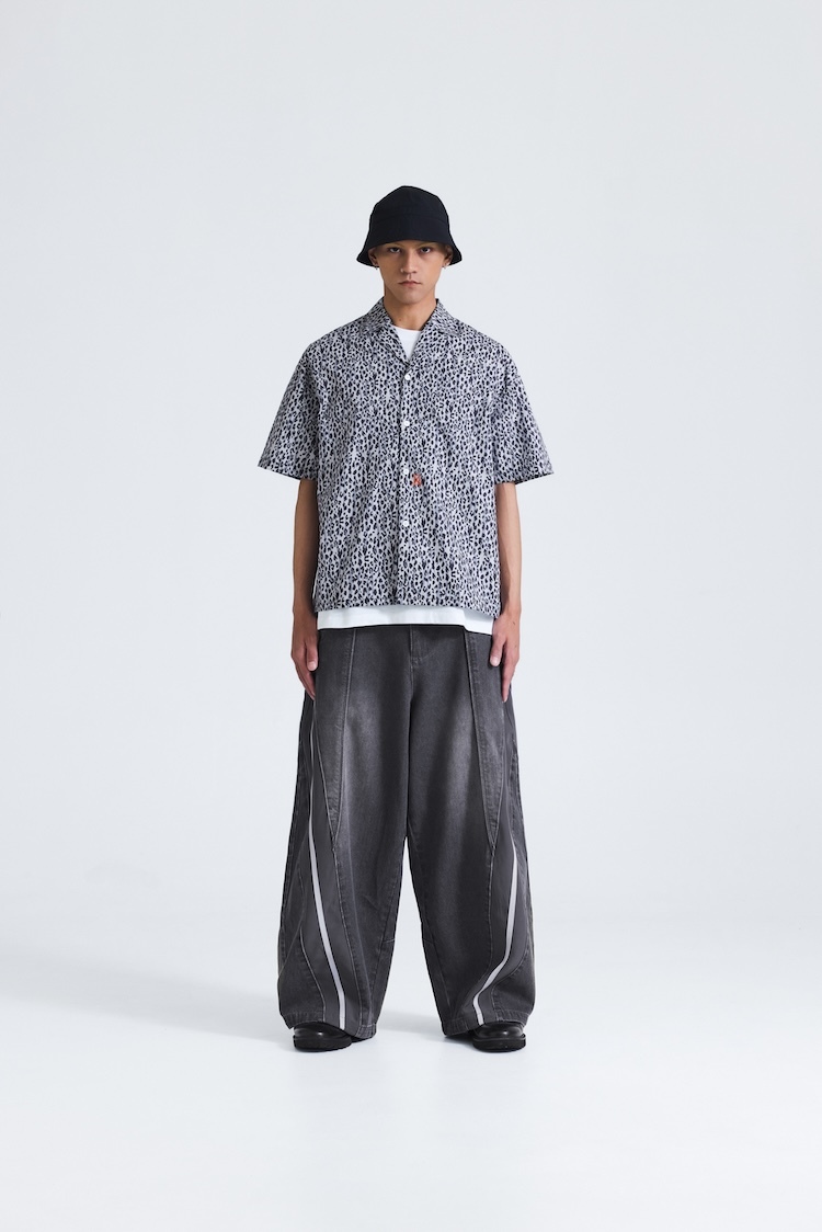 Wall of Sound - 7:03/“TWIST” WIDE LEG TRACK PANTS (DENIM VER.) - FADE BLACK