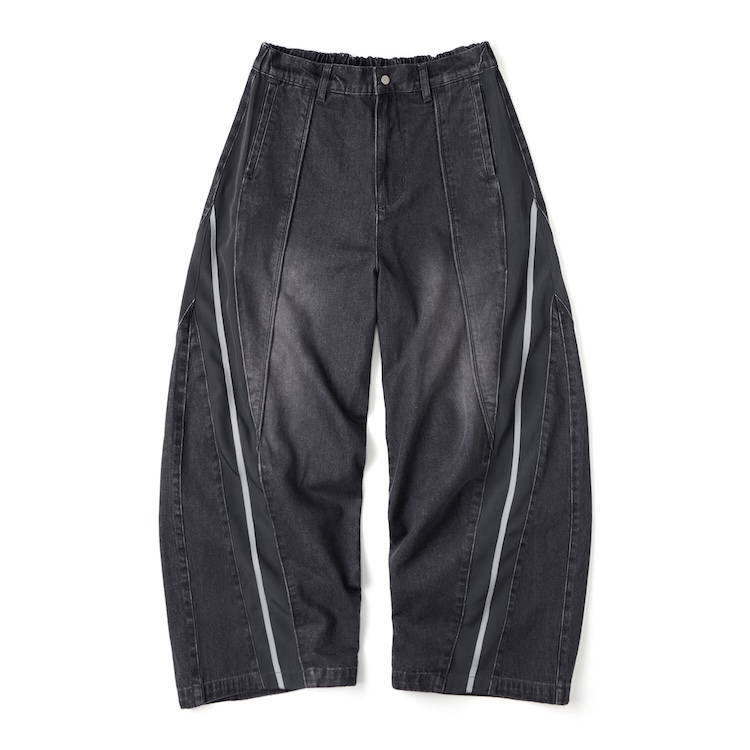 Wall of Sound - 7:03/“TWIST” WIDE LEG TRACK PANTS (DENIM VER.) - FADE BLACK