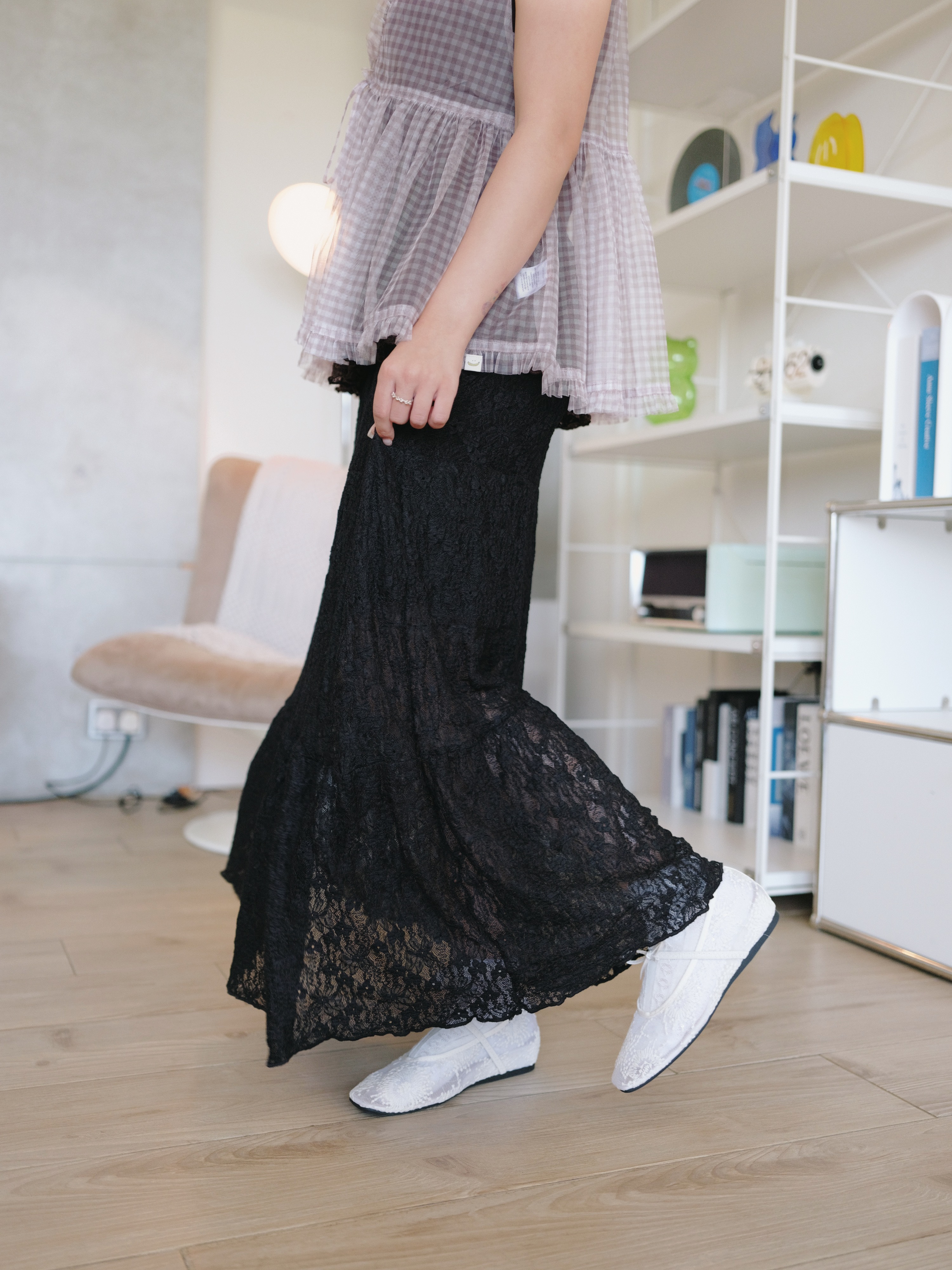 兩色 / 輕柔蕾絲蛋糕半身長裙 / Ethereal Floral Lace Tiered Maxi Skirt