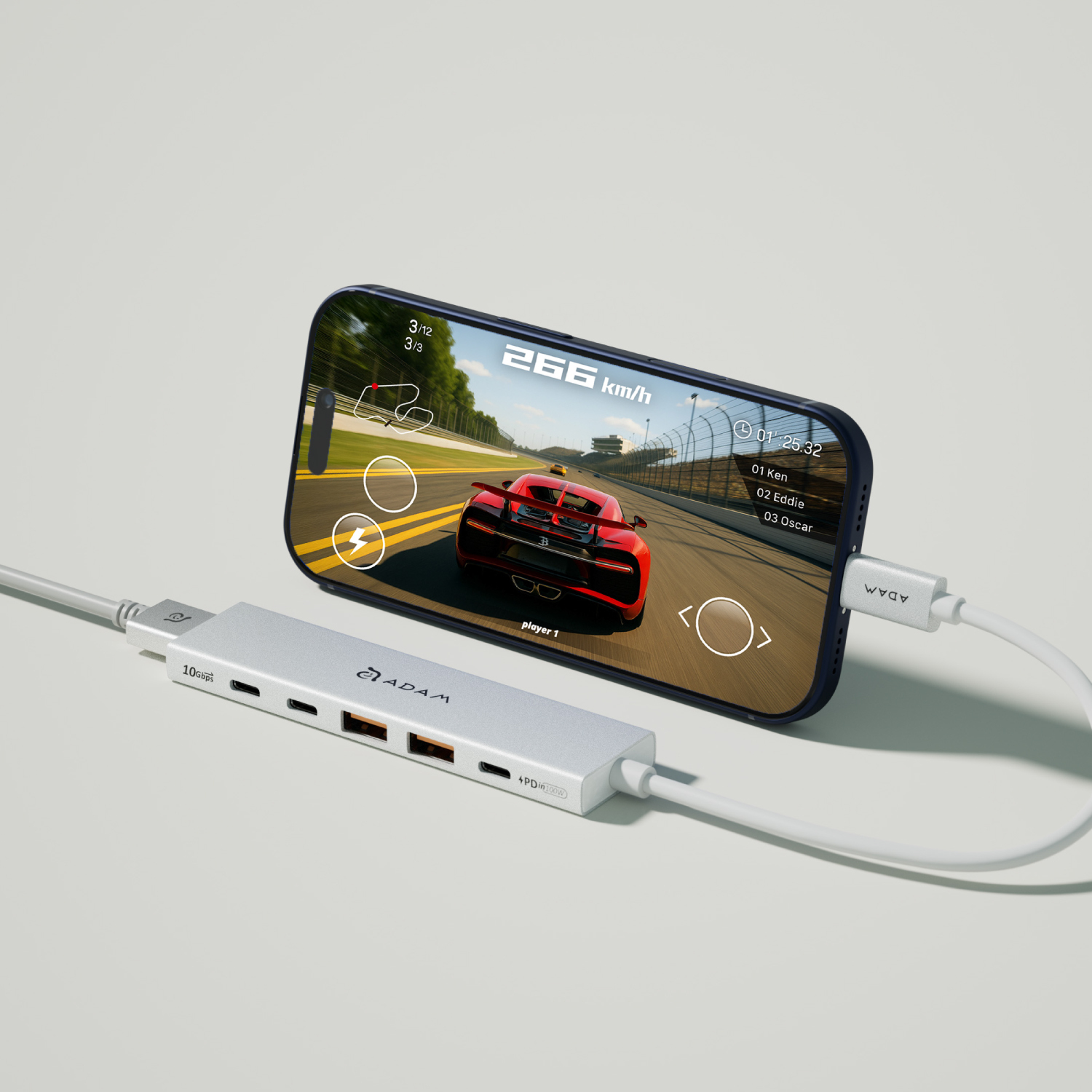 Hub DE06 USB-C 6-in-1 Multifunction Hub + VIONTA Q Ultra-Compact Power Bank with Built-in Cable