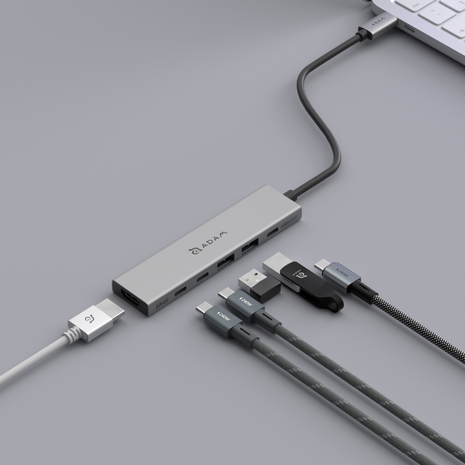Hub DE06 USB-C 6-in-1 Multifunction Hub +  C100+ USB 3.1 Gen 2 USB-C to USB-C 100W Cable