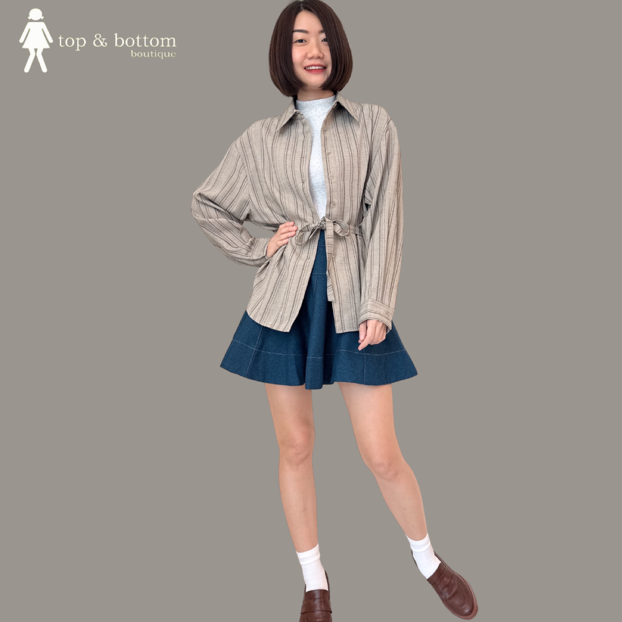 LONG SLEEVE STRIPED SHIRT WITH RIBBON BELT