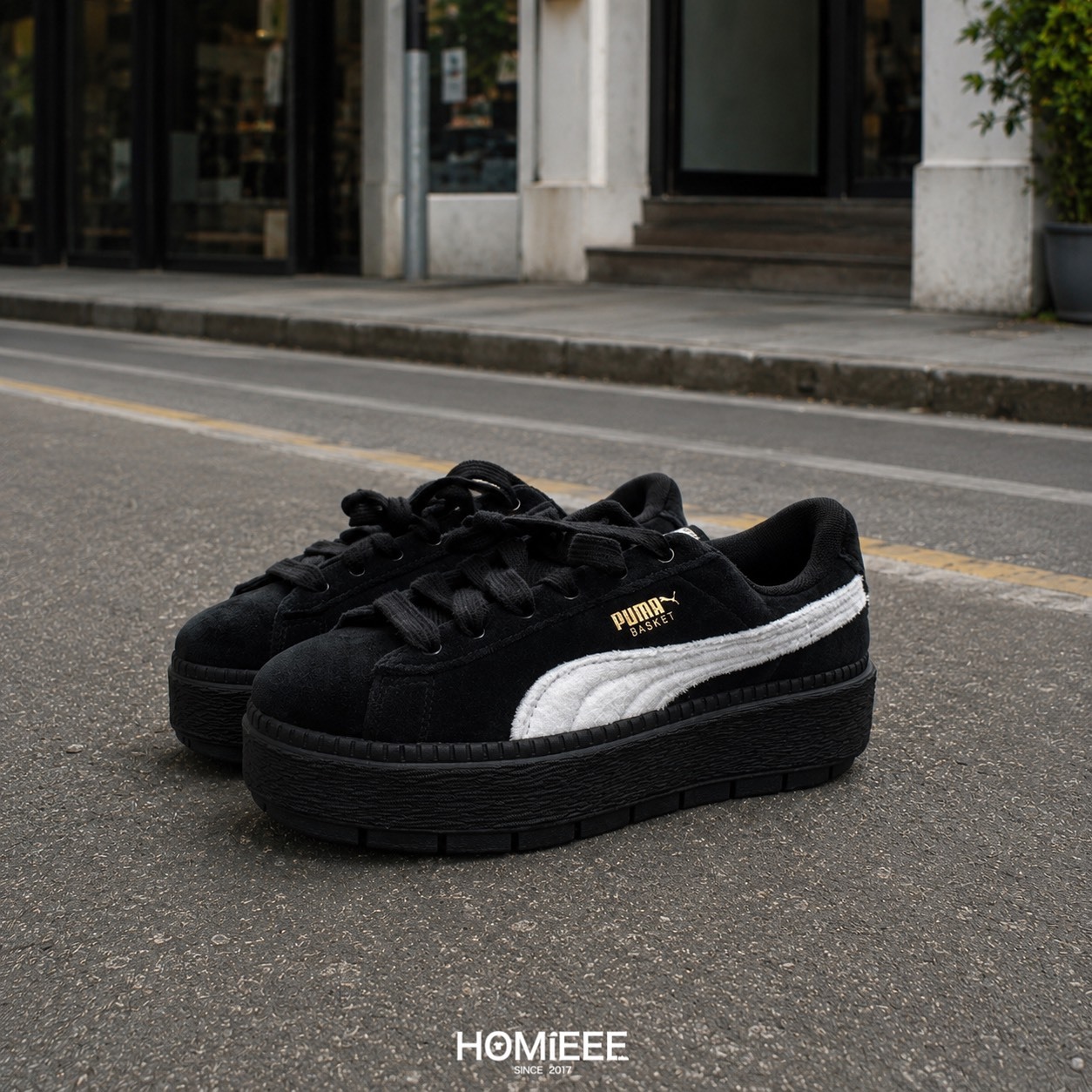 Puma Platform Trace V 麂皮 厚底 鬆糕鞋 黑色 女鞋 [372613-01]
