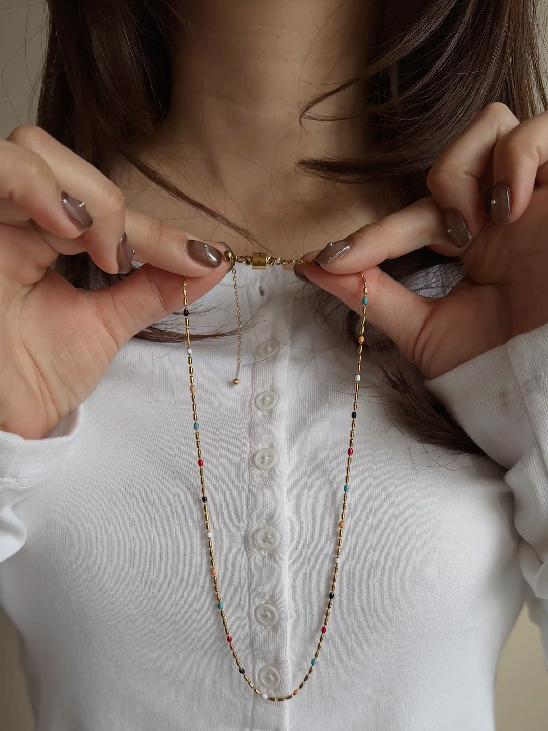 SS slide magnet random beads necklace