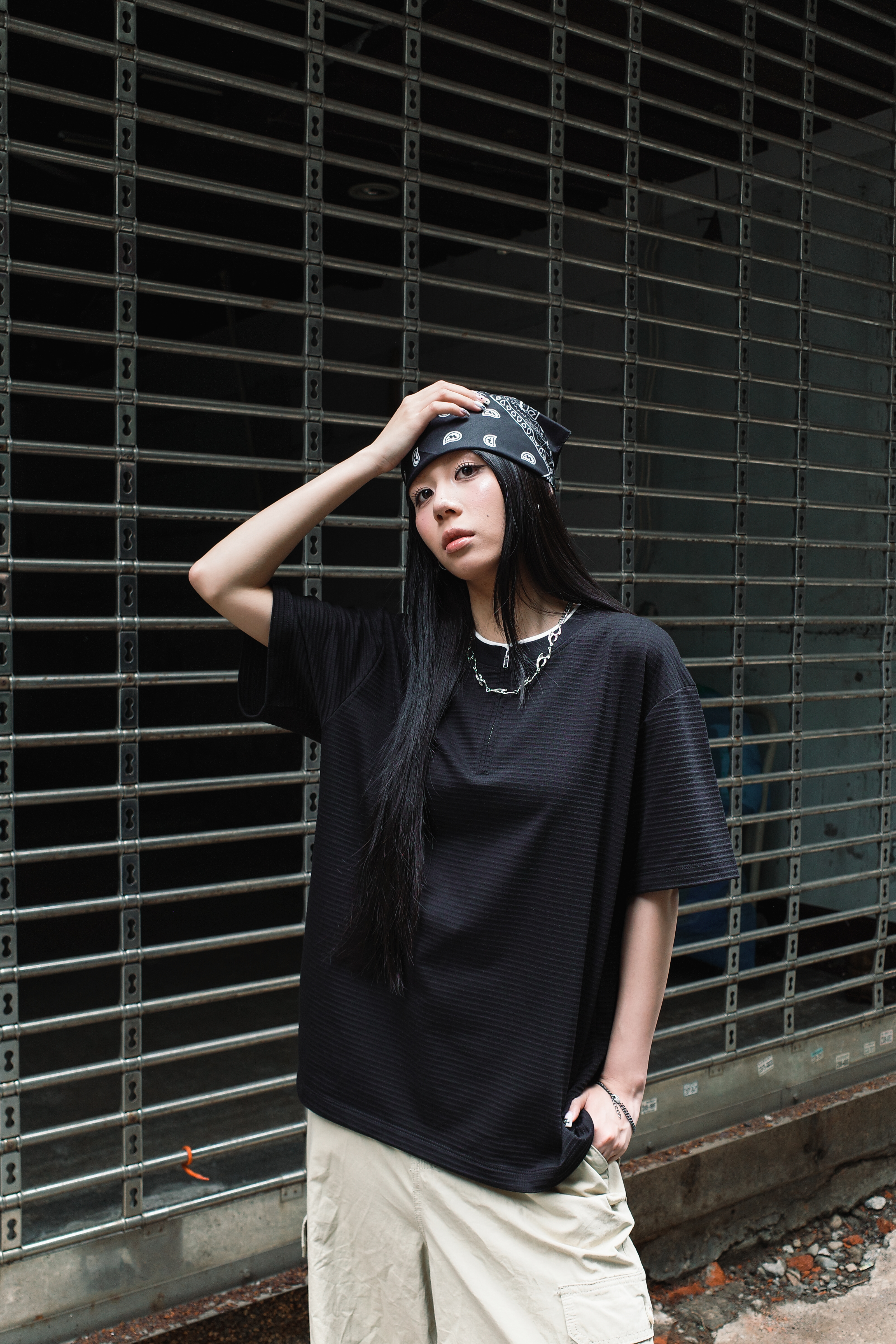 『Always_Good』橫條紋 半拉鍊 假兩件 短TEE