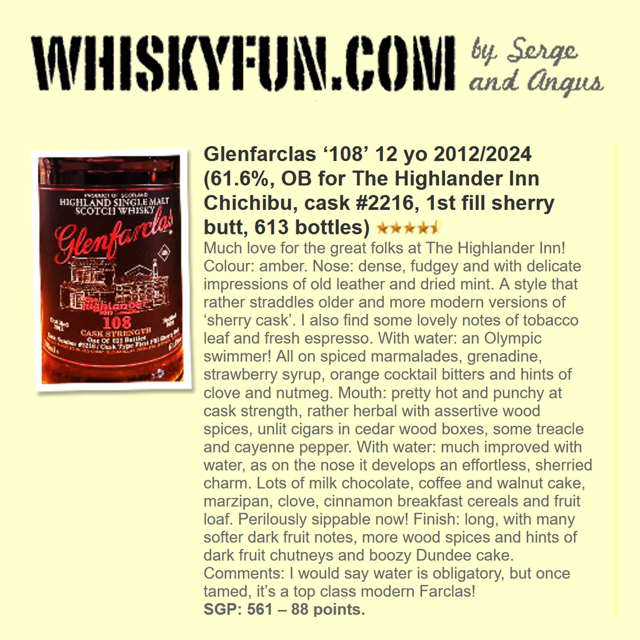 Glenfarclas 108 2012 12 Years Old #2216 61.6% (Bottling for Highlander Inn Chibubu)