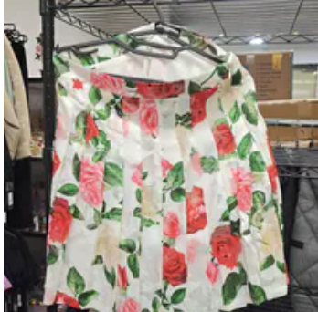 [S] KARL LAGERFELD SOFT WHITE MULTI SHINY PLEATED FLORAL PRINT SKIRT, L6DN9339-S1M (SKL1692)