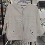 [S] DKNY COCONUT LINEN-BLEND ROLL-TAB SLEEVE BOMBER JACKET, P6DCTF01-CNT (SD2052)