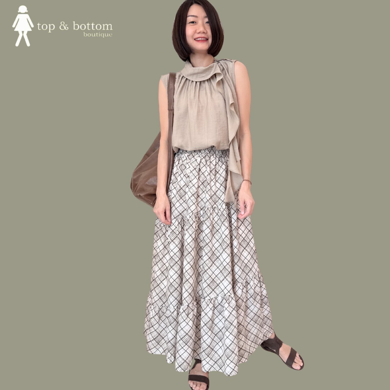 ELASTIC WAISTED PLAID LONG TIERED SKIRT