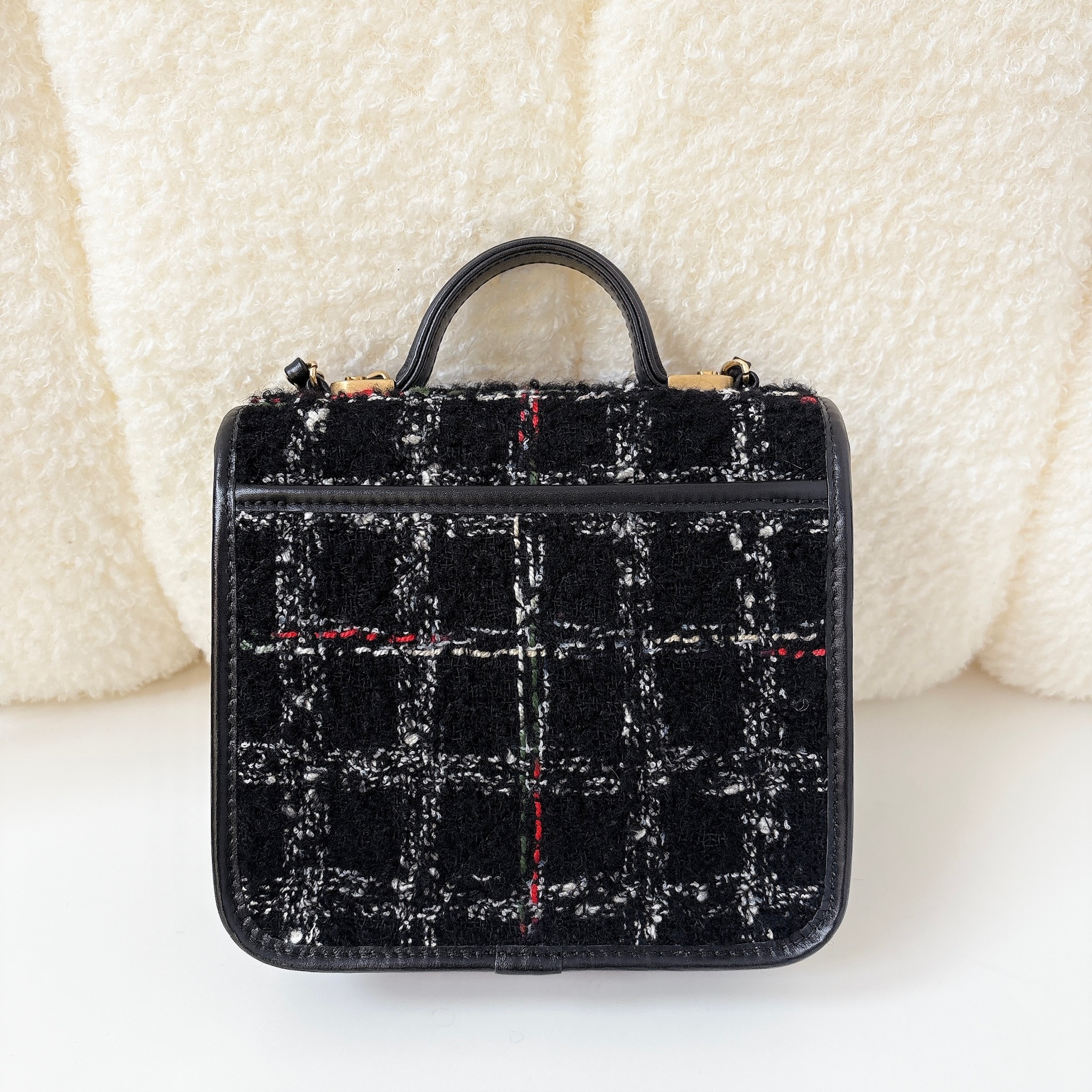 Chanel Tweed School Memory Mini Top Handle Flap - Black / GHW