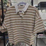 [S] DKNY TRAVERTINE/EGGNOG TOWELLING TERRY STRIPE BOXY POLO, DJ6T1764-L9L (SD2058)