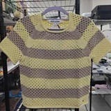 [S] DKNY PASTEL YELLOW/PEBBLE OPEN STITCH STRIPE SWEATER, DJ6R0136-GGM (SD2060)
