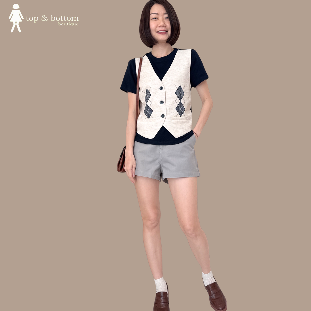 SHORT SLEEVE VESTED BLOUSE