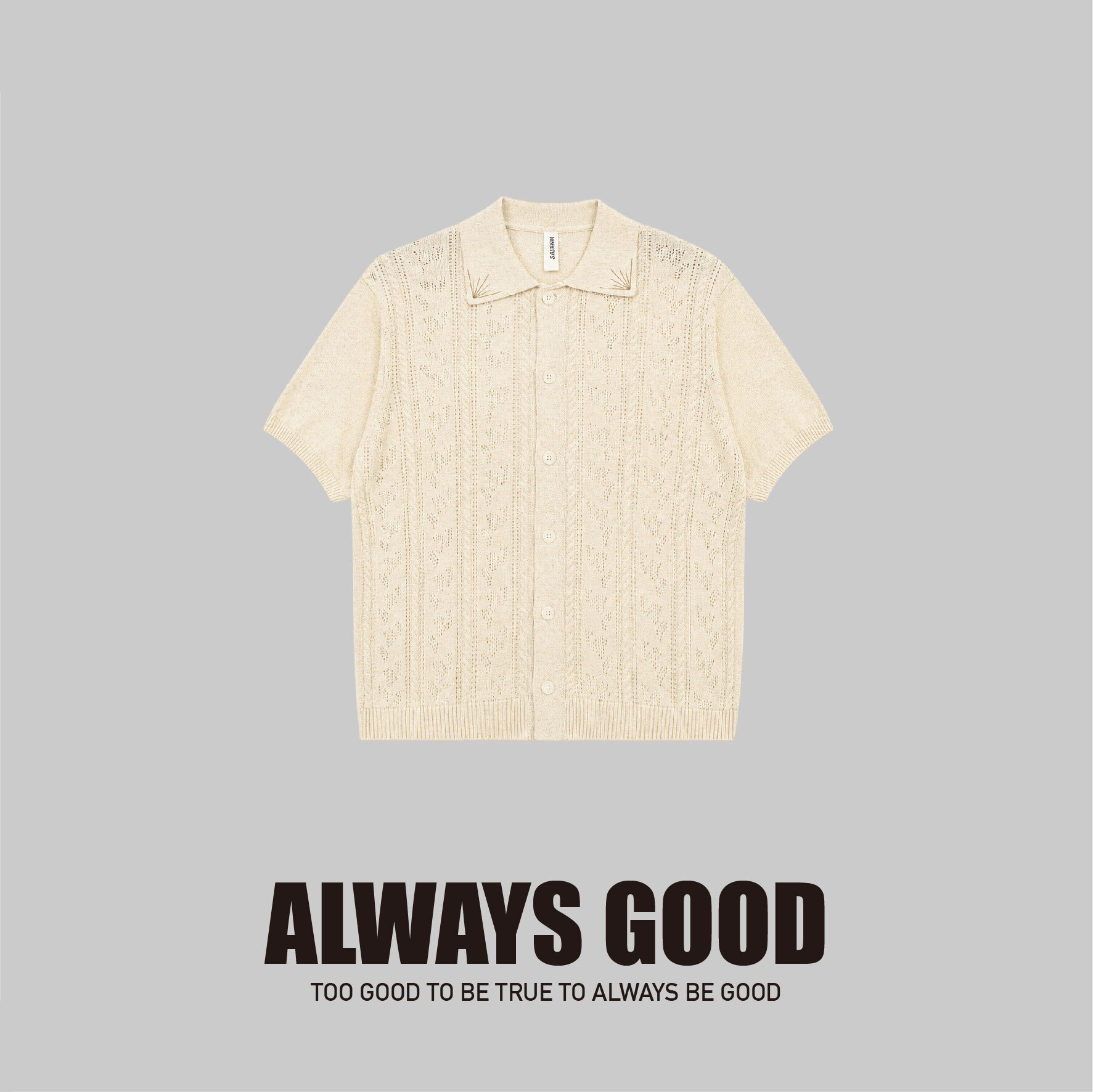 『Always_Good』針織 簍空 暗紋 短版 短袖襯衫