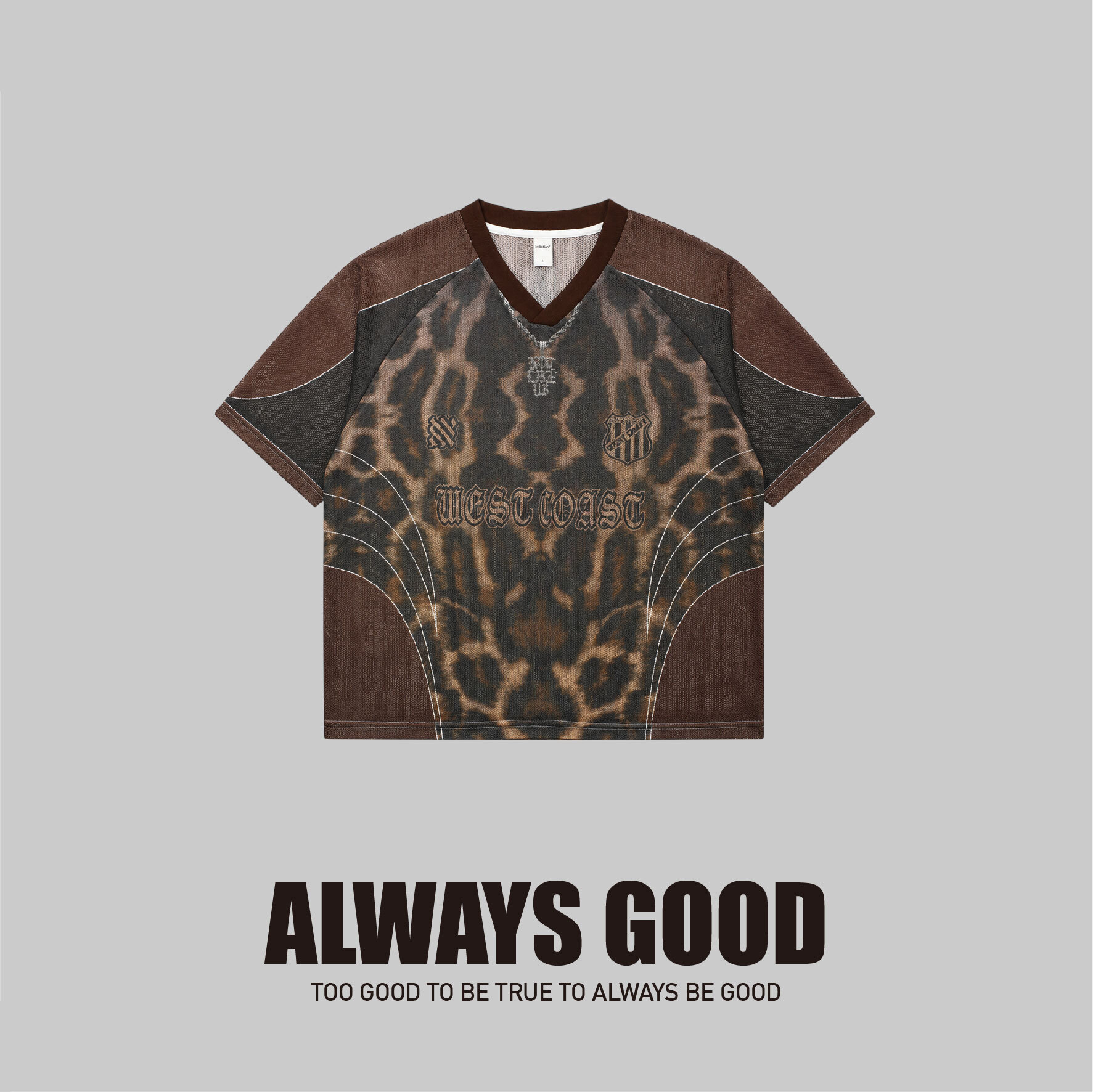 『Always_Good』滿版豹紋 拼接 網眼 球衣