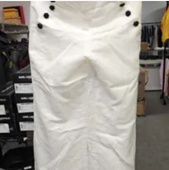 [S] KARL LAGERFELD SOFT WHITE LINEN PANT LIGHTWEIGHT SAILOR PANT ROSETTE BUTTONS PANTS, L6DK5214-SW9 (SKL1709)