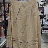 [S] DKNY MOJAVE DESERT LINEN-BLEND LOOP LACE-TRIMMED PLEATED MIDI SKIRT, P6DNUF08-G4M (SD2069)