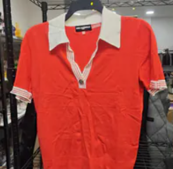 [S] KARL LAGERFELD APPLE RED SOFT WHITE JOHNNY COLLAR SWEATER, L6DSSJ72-HH8 (SKL1713)