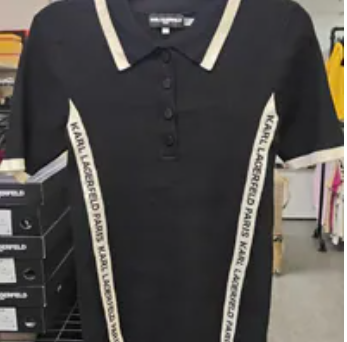 [S] KARL LAGERFELD BLK/BISQUE SHORT SLEEVE LOGO TRIM POLO SWEATER, L6TSSA77-KBQ (SKL1714)
