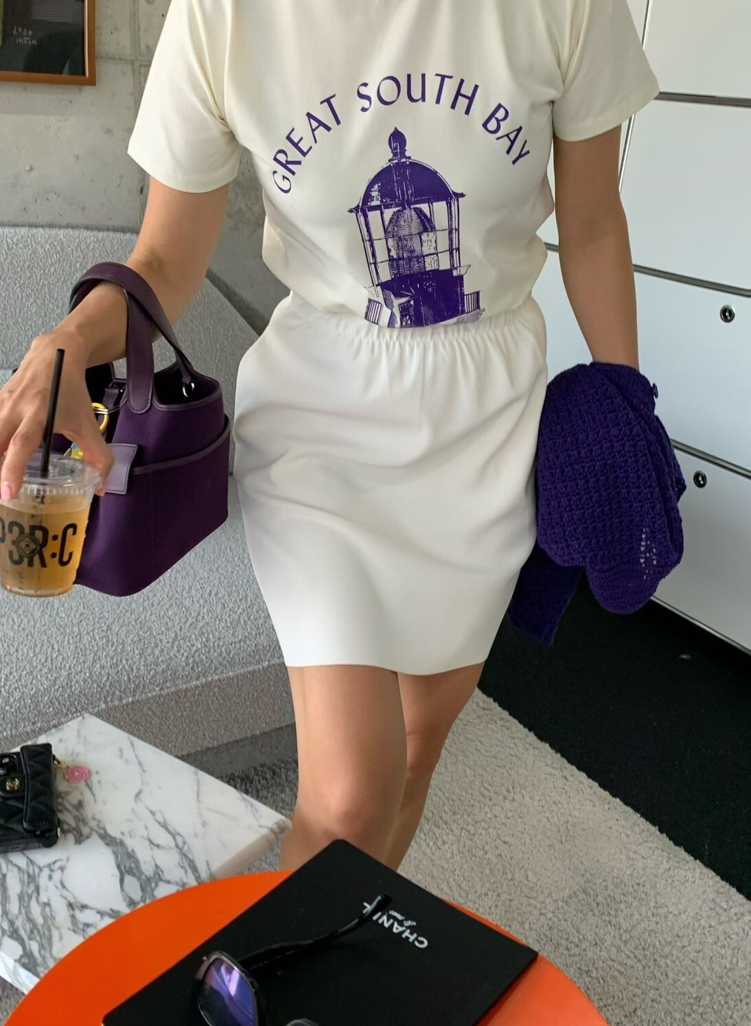 配色SouthBay字母圖案圓領棉TEE / 2色