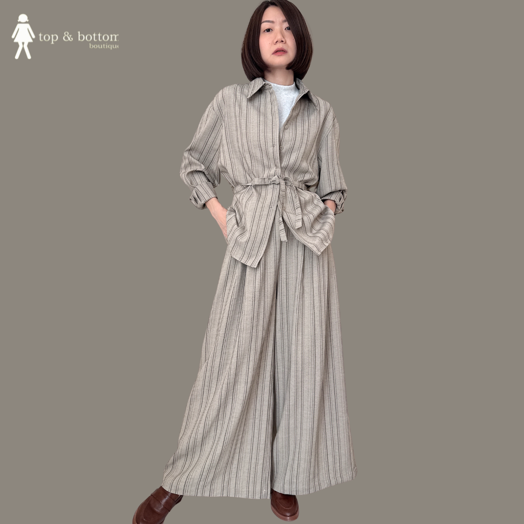 ELASTIC WAISTED STRIPED LONG PANT