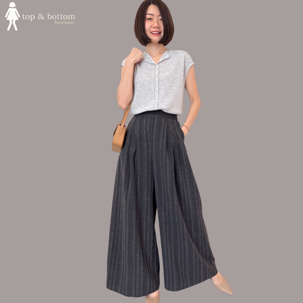 ELASTIC WAISTED STRIPED LONG PANT